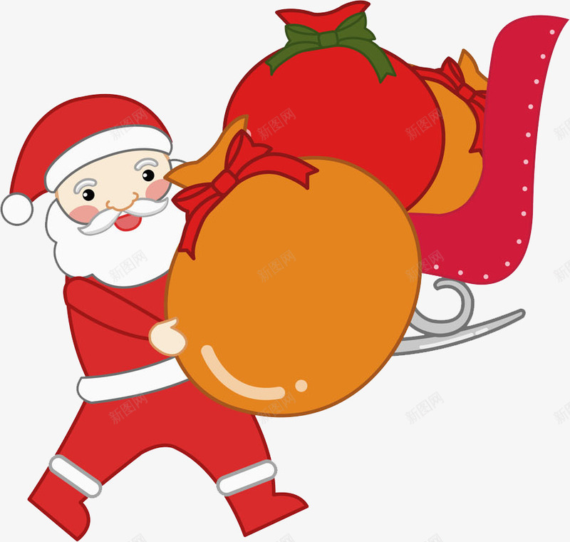 手绘抱着福袋的圣诞老人png免抠素材_88icon https://88icon.com 圣诞老人 橘色的 红色的 送礼物 雪橇 高兴地