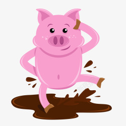 可爱小猪在泥巴里玩挂历海报矢量图素材
