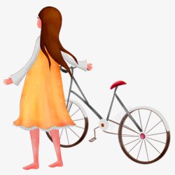 小女孩骑自行车踏青素材