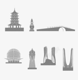 创意手绘旅游杭州地标图素材