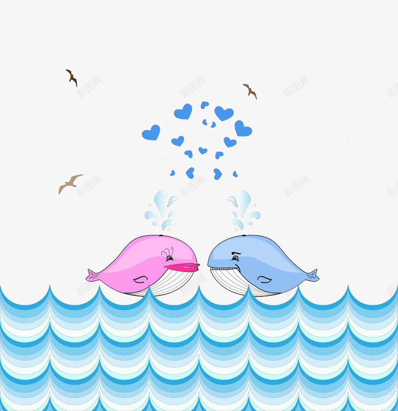 手绘心形情侣鲸鱼png免抠素材_88icon https://88icon.com 动物 卡通鲸鱼 心形 情侣 手绘鲸 海洋 海洋生物 蓝色海浪 鲸鱼