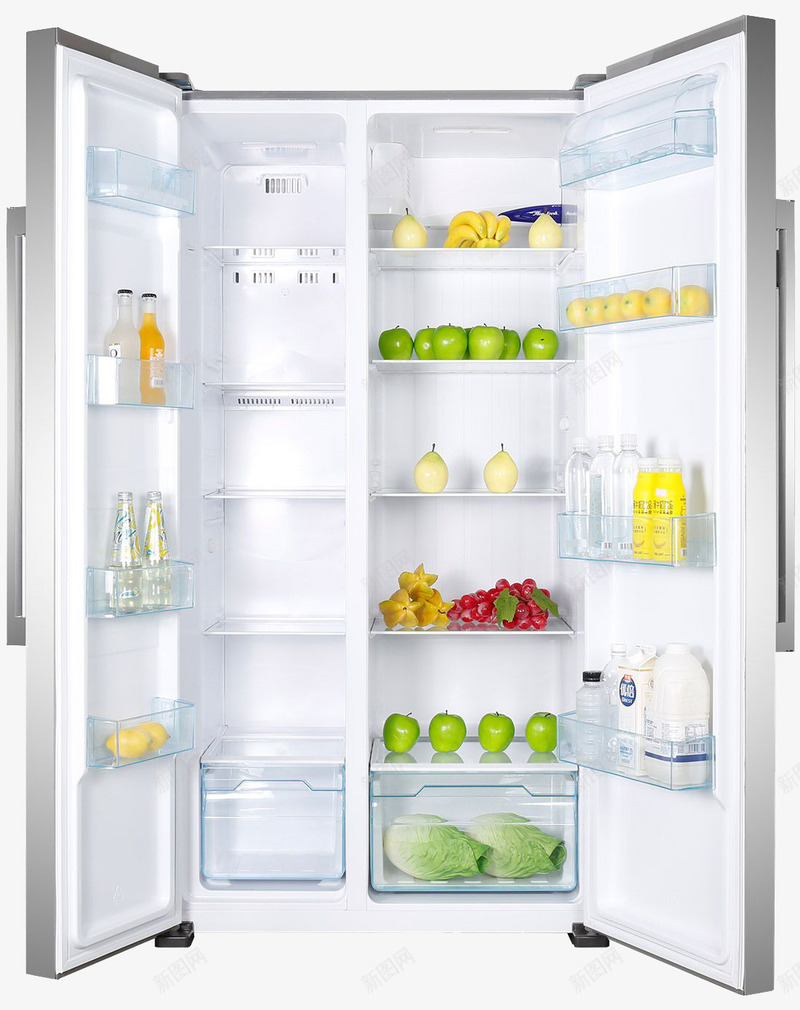 打开的冰箱png免抠素材_88icon https://88icon.com 产品实物 储存 家具 家电 对开门 水果 食物