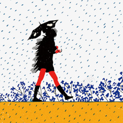 撑着伞在雨中行走的少女素材