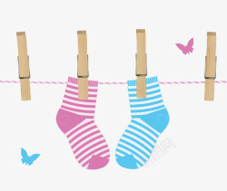 绳子上的袜子与旁边的蝴蝶素材