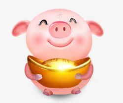 手绘可爱的猪抱着金元宝素材