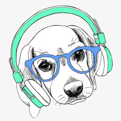 手绘眼镜框带着眼镜的小狗高清图片
