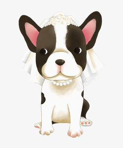 卡通戴着婚纱的小狗图素材
