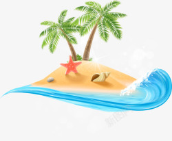 海边度假女孩卡通夏天元素海边度假高清图片