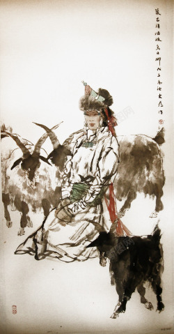 藏族少女牧羊素材
