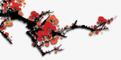 精致水墨枯树枝唯美精致红色水墨梅花装饰图案高清图片