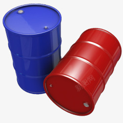蓝红两个大桶装机油桶素材