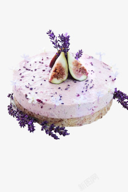 紫色奶油无花果薰衣草茶花奶油蛋糕高清图片