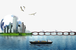 船运桥梁建筑城市商业货运物流高清图片
