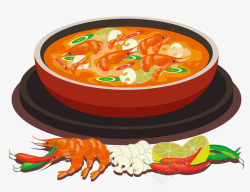 手绘虾子美味海鲜火锅高清图片