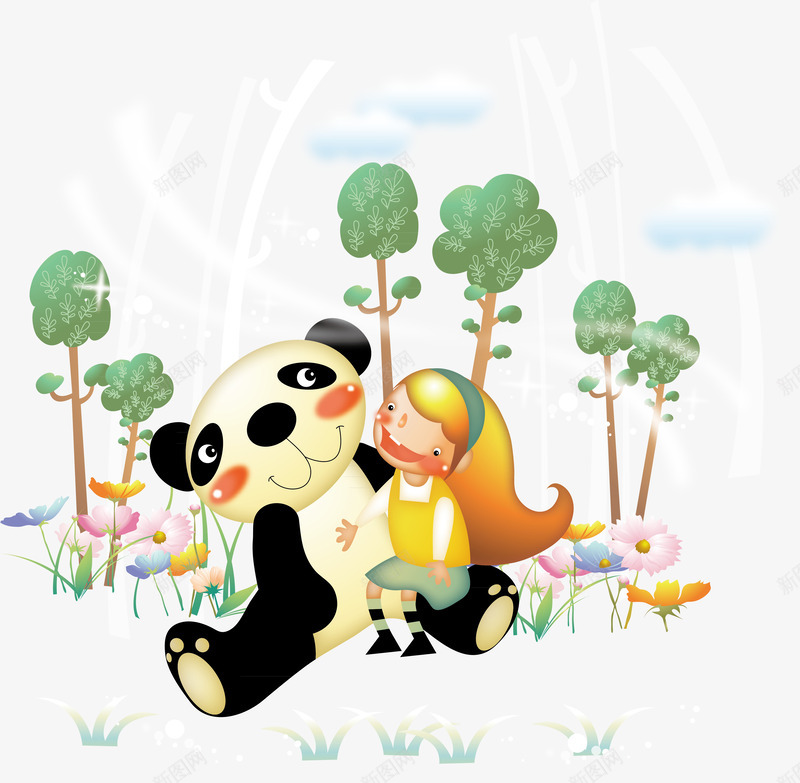 大熊猫和小女孩png免抠素材_88icon https://88icon.com 卡通 大熊猫 小女孩 树林