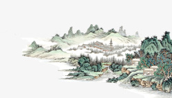 油彩画背景中国山水画高清图片
