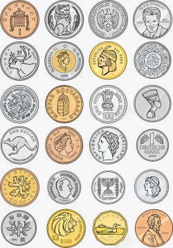 钢镚图案多款外国硬币高清图片