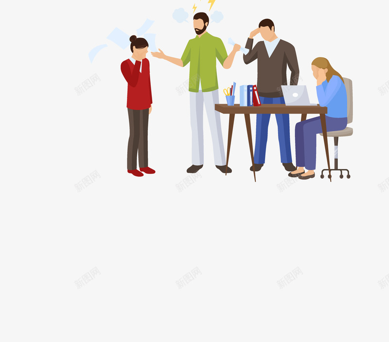 手绘卡通办公室多个人物讨论思考png免抠素材_88icon https://88icon.com 办公室多个人物 卡通人物 卡通女人 卡通男人 商务人物 小组 小组讨论会 思考人物 桌子 电脑 讨论人物