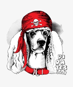 红色头巾戴红色头巾的小狗素描画高清图片