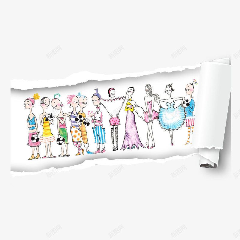 画在纸上的少女png免抠素材_88icon https://88icon.com 卡通 卷纸 少女 礼服裙 红色 花裙子 蓝色