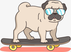 手绘滑板矢量滑板上的哈巴狗矢量图高清图片