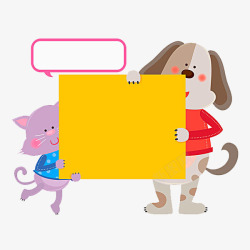 动物对话框小狗和猫咪手里的牌子高清图片