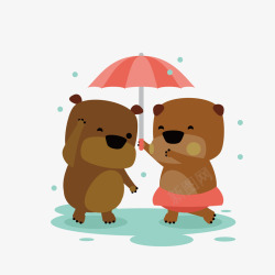 卡通棕色小熊打雨伞矢量图素材