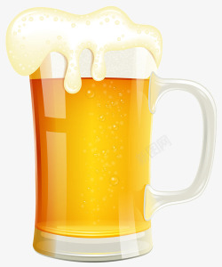 啤酒水花免抠手绘黄色扎啤杯高清图片