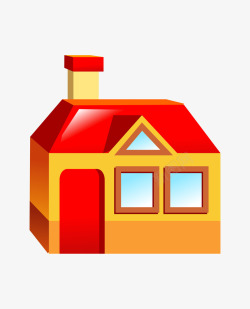 手绘卡通红色带烟囱小房子素材