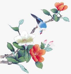 中国画花鸟图水墨画眉与鲜花高清图片