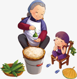奶奶和孙女可爱孙女奶奶包粽子高清图片