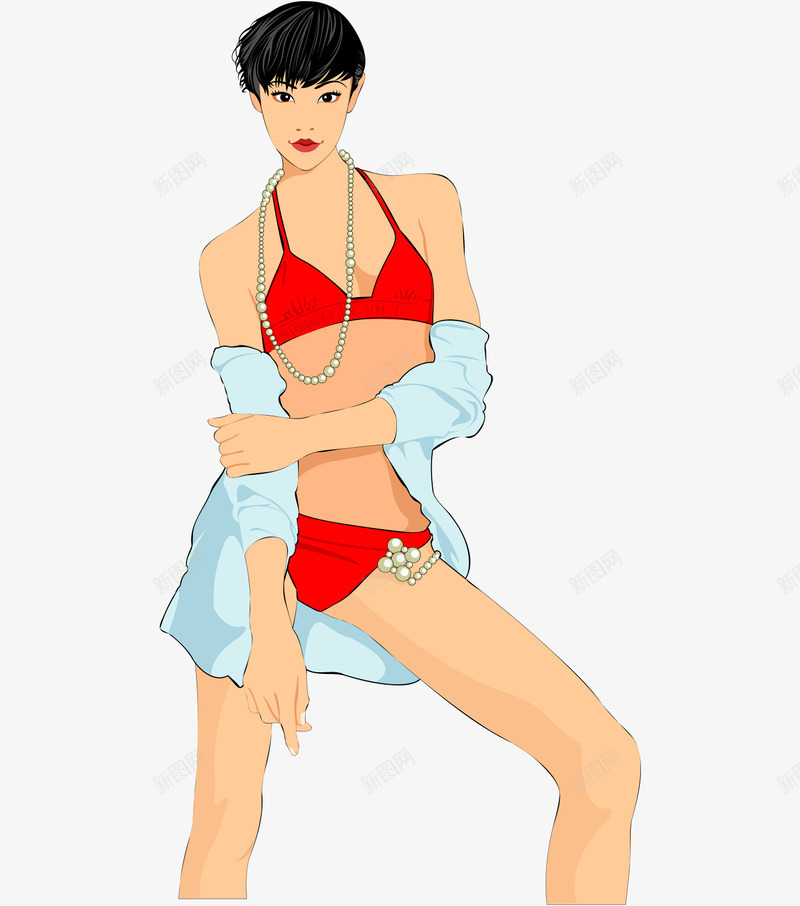 红色三点式性感美女插画矢量图ai免抠素材_88icon https://88icon.com 性感美女 插画美女 红色插画 美女插画 矢量图