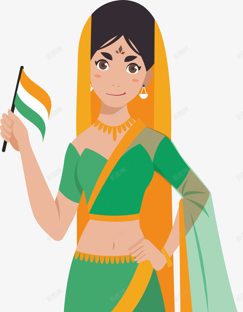 美丽的印度少女矢量图eps免抠素材_88icon https://88icon.com 印度 印度少女 印度节日 小旗子 拿着小旗 矢量png 矢量图 美丽的少女