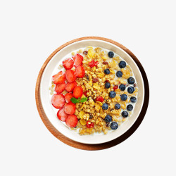早餐麦片碗水果坚果牛奶燕麦片早餐高清图片