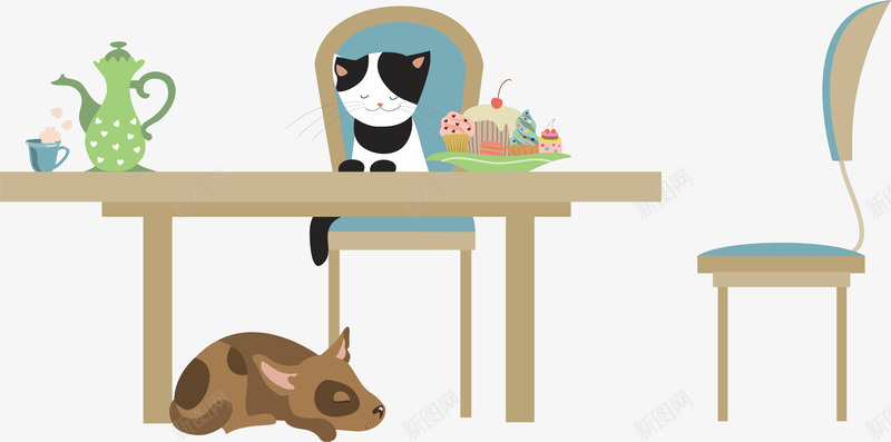 坐在凳子上的猫咪矢量图ai免抠素材_88icon https://88icon.com 动物 可爱 宠物 小狗 水壶 猫咪 餐桌 矢量图