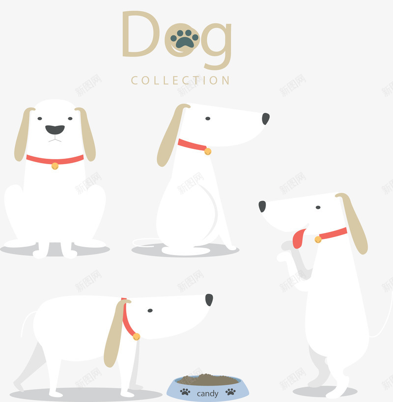 可爱宠物狗动作矢量图ai免抠素材_88icon https://88icon.com dog 动作 可爱 坐 宠物 小狗 狗 狗碗 站 矢量图