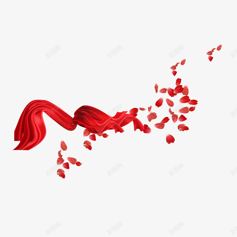 红色丝带连着花瓣png免抠素材_88icon https://88icon.com 丝绸 撒花 撒花卡通 漂浮 红色 花瓣