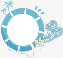 椰树插画蓝色圆形边框高清图片
