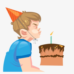 过生日男孩卡通吹蛋糕蜡烛男孩侧脸高清图片