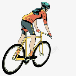 手绘人物插图自行车比赛的女孩背素材