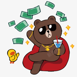 坐在沙发上扔钞票的小熊矢量图素材