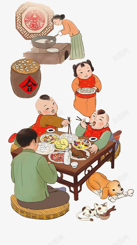 春节阖家吃饺子png免抠素材_88icon https://88icon.com 喜庆 年饭 春节 煮饺子