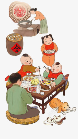 春节阖家吃饺子素材