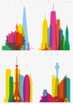 彩色城市剪影素材