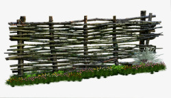 花丛中的纯木栅栏素材