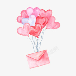 节日的气球情人节梦幻爱心情书插画高清图片