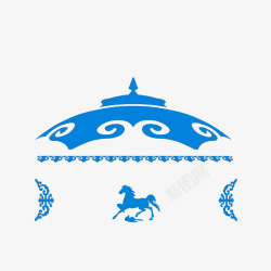 马奔跑手绘白色蓝色简约风的蒙古包高清图片