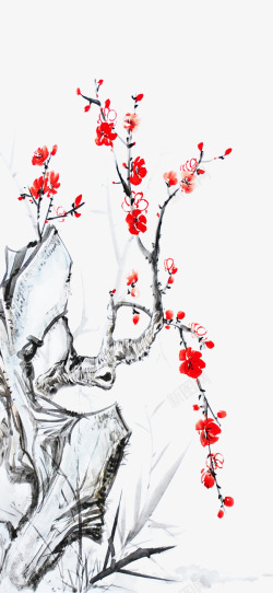 唯美梅花中国风水墨梅花树枝高清图片