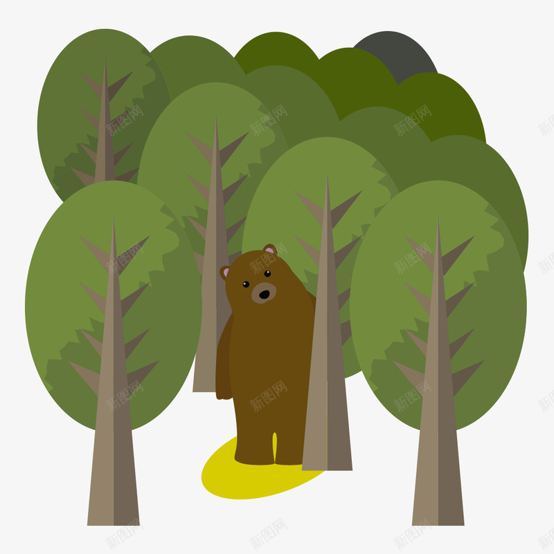 绿色卡通复古树林元素png免抠素材_88icon https://88icon.com 卡通 复古 大树 小熊 插图 树林 绿色 装饰图案