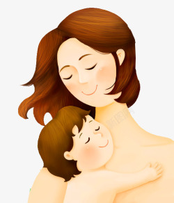 手绘母亲节装饰插画宝宝与妈妈温素材